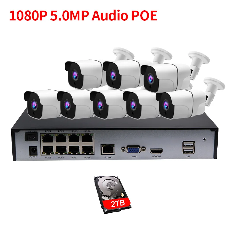 Камера видеонаблюдения H.265 8 каналов 5 МП POE NVR водонепроницаемая P2P IP|Система
