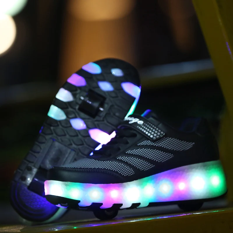 Heelies/светодиодный светильник; кроссовки с двойным двумя колесами для мальчиков и девочек; повседневная обувь на роликовых коньках для мальчиков и девочек; Zapatillas Zapatos Con Ruedas