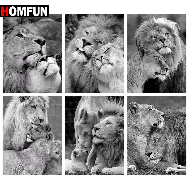 

HOMFUN Full Square/Round Drill 5D DIY Diamond Painting "Animal Lion theme" Embroidery Cross Stitch 5D Home Decor Gift