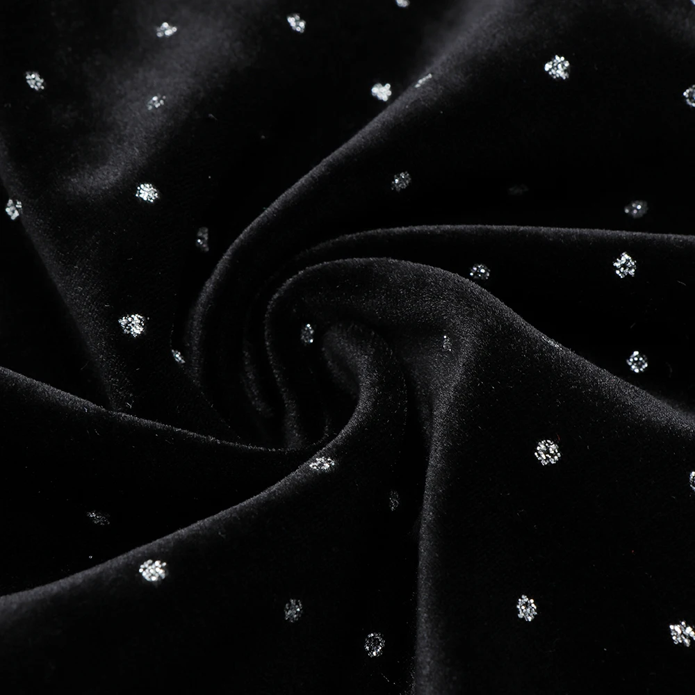 

PB Chic Velvet Two Pieces Suit Polka Dot Long Sleeves Turn-down Collar Lace Splicing Celebrity Party Crop Tops Mini Skirt Set