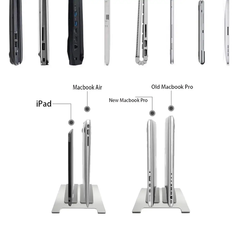Вертикальная алюминиевая стойка для ноутбука, экономящая пространство, с антипрокручивающимся держателем для всех ноутбуков Apple MacBook Pro Air Retina от 11 до 17 дюймов.