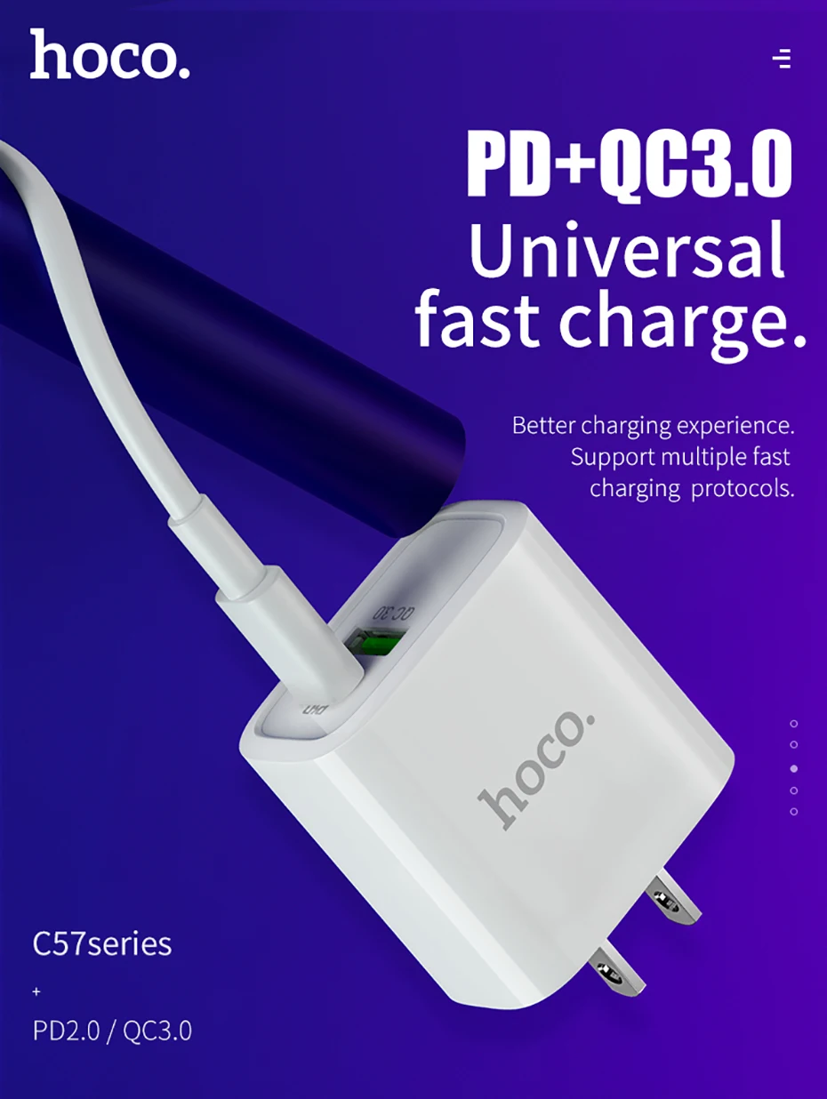 HOCO 18 Вт USB PD быстрое зарядное устройство адаптер QC3.0/2,0 быстрое зарядное устройство с type C к Lightning Кабель для быстрой зарядки