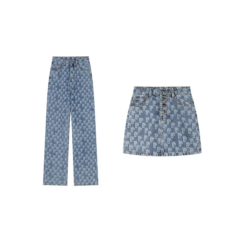 

Heavy Industry Full Printed Jeans Female Summer Loose High Waist Wild Slim Wide Leg Pants Slim Jeans Overskirt