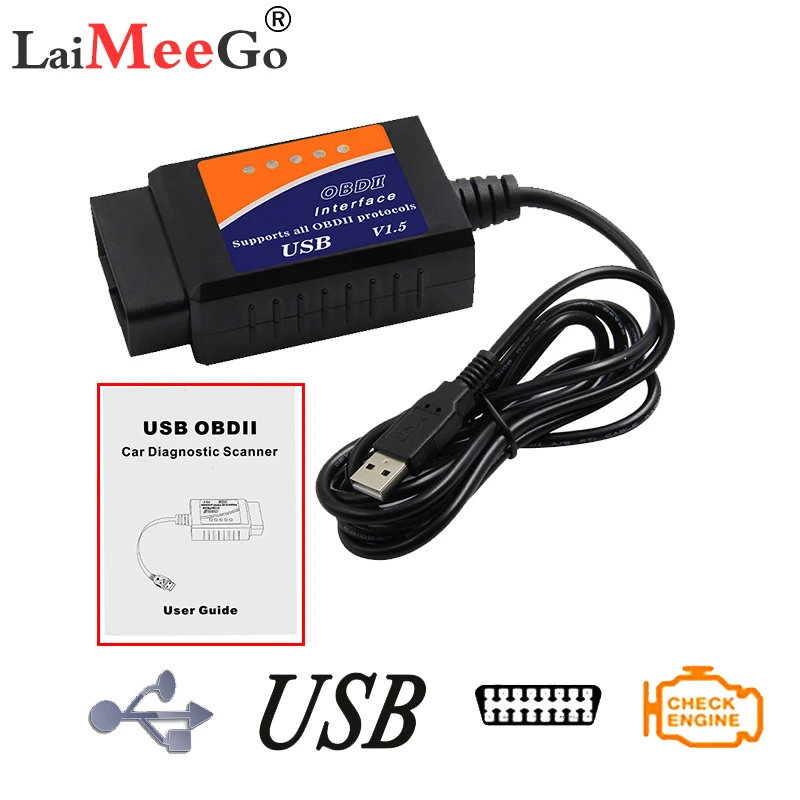 Новейший автомобильный диагностический сканер ELM327 USB V1.5 OBD2 ELM 327 в 1 5 OBD 2 OBDII