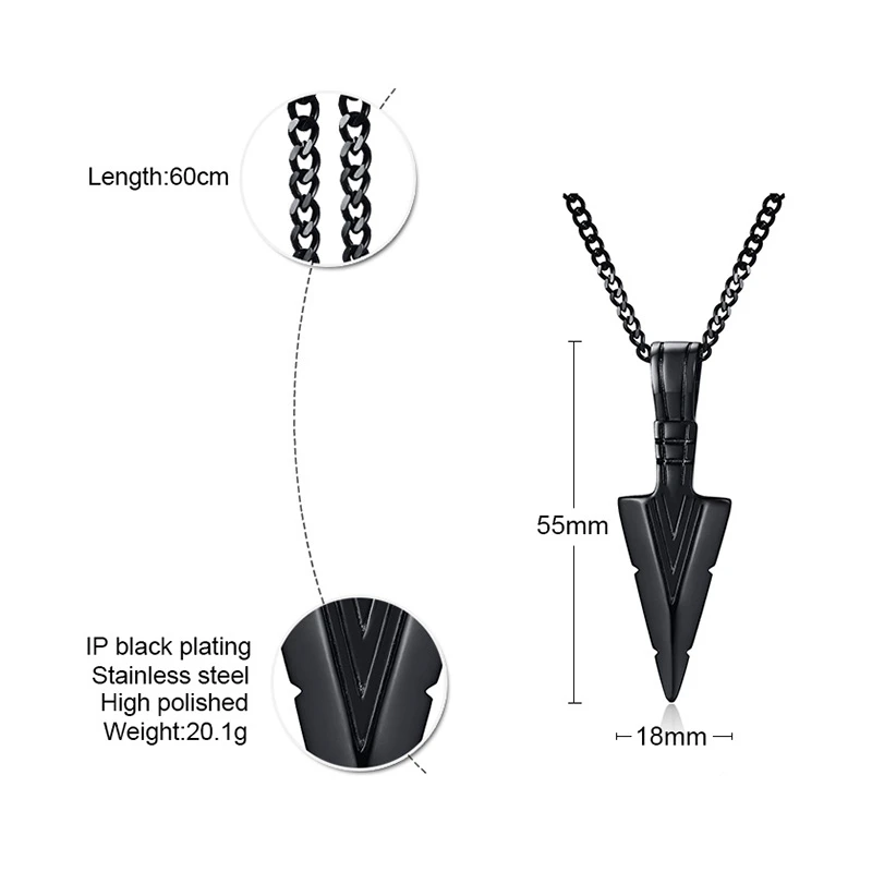 Vnox Mens Cool Vintage Arrow Pendant Necklace Multi-Color Stainless Steel Male Rock Punk Gifts Jewelry