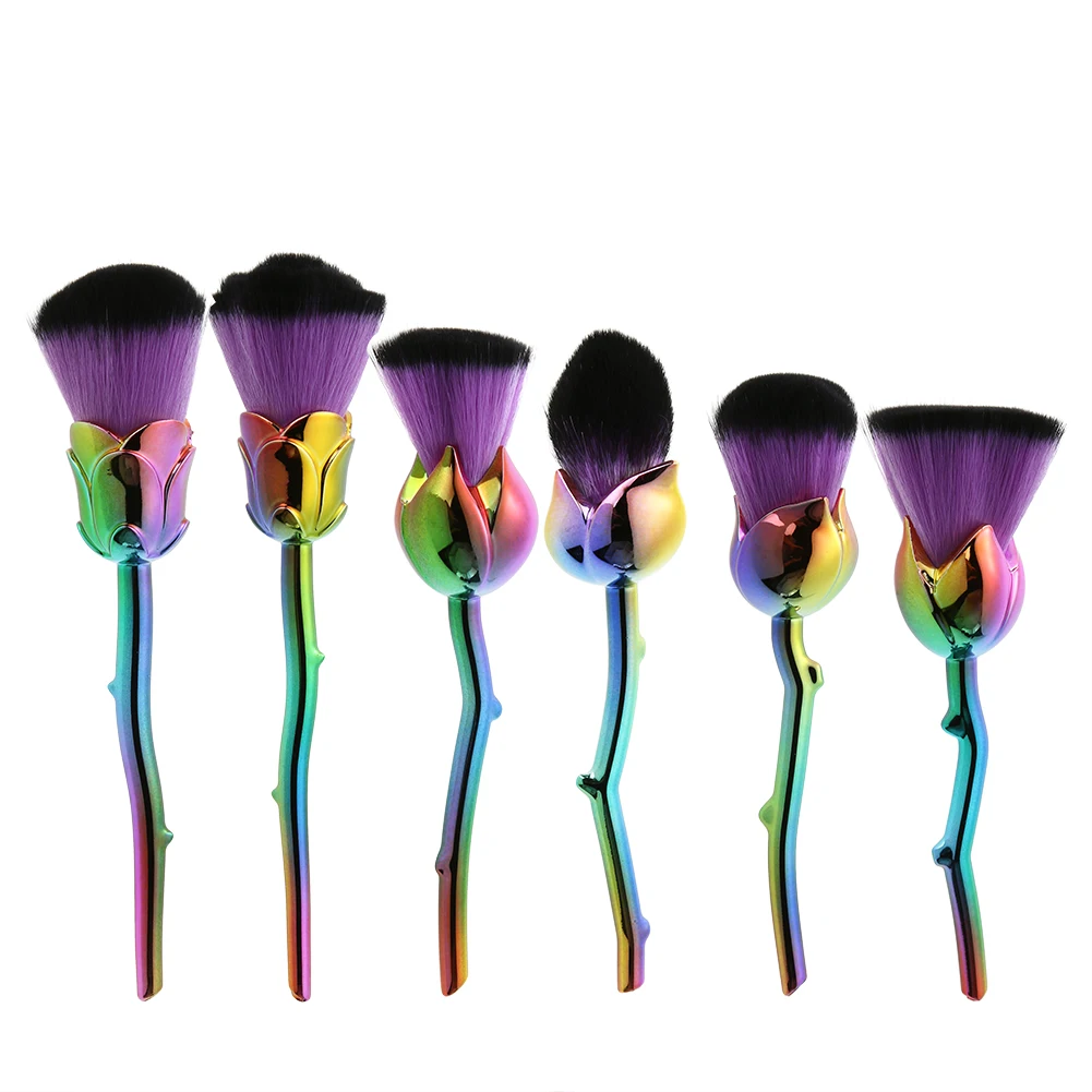 

6pcs Rose Shape Makeup Brush Kit Foundation Powder Blush Highlights Makeup Cosmetic Tool Dazzle Soft Bristles Brush