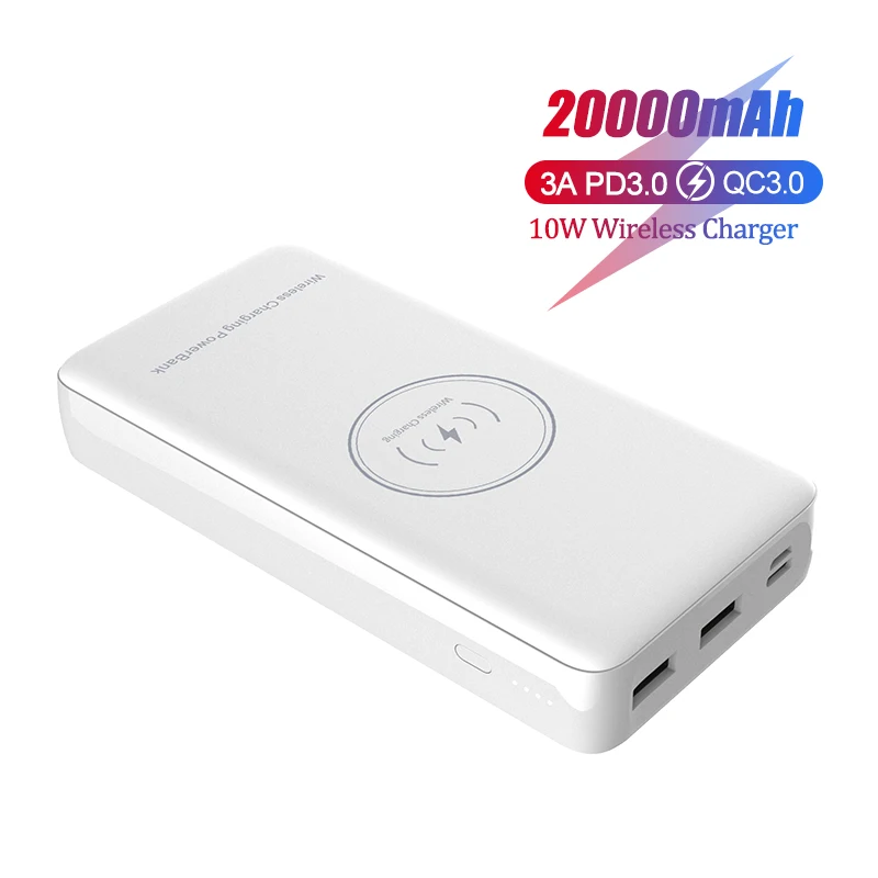White 20000mAh 20000 мАч Qi 10 Вт Беспроводное зарядное устройство Внешний аккумулятор 18 Вт Быстрая зарядка QC3.0 PD3.0 внешний аккумулятор портативный USB C Внешний Аккумулятор быстрое зарядное устройство - Цвет: White 20000mAh