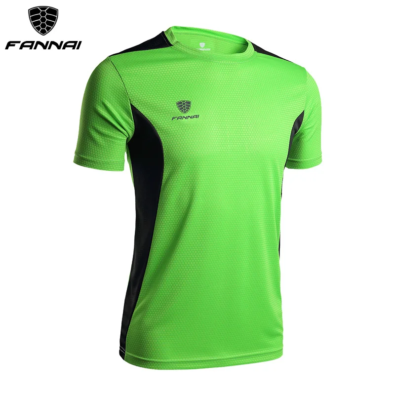 FN024Green FANNAI Мужская футболка, спортивные топы, футболки, быстросохнущая футболка для фитнеса, спортзала, мужские футболки для бега, Майки с коротким рукавом, спортивная одежда для тренировок - Цвет: FN024Green