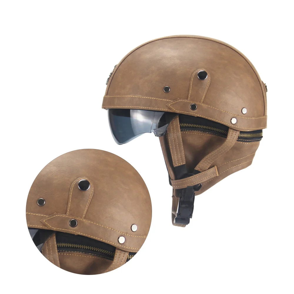 

1PC Vintage Half Helmet PU Leather Outdoor Riding Safety Helmet for Motorcycle (Black)