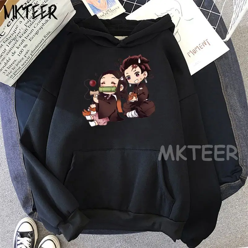 

Demon Slayer Kimetsu No Yaiba Kawaii Anime Sweatshirt All-match Casual Streetwear Pocket Pullover Fleece Long-sleeved Winter