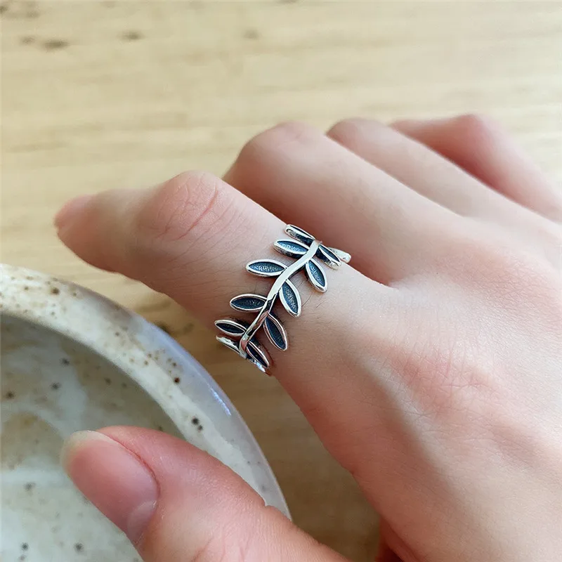 RUIYI реальные 925 пробы серебро Винтаж минимализм из оливковых листьев нишу кольца