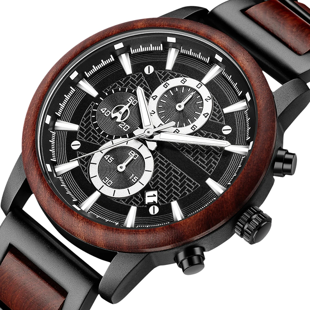 

Relogio Masculino Gold Luxury Men Watch Metal Wooden Chronograph Wristwatch Quartz Timepiece Custom Steel Dial Christmas Gift