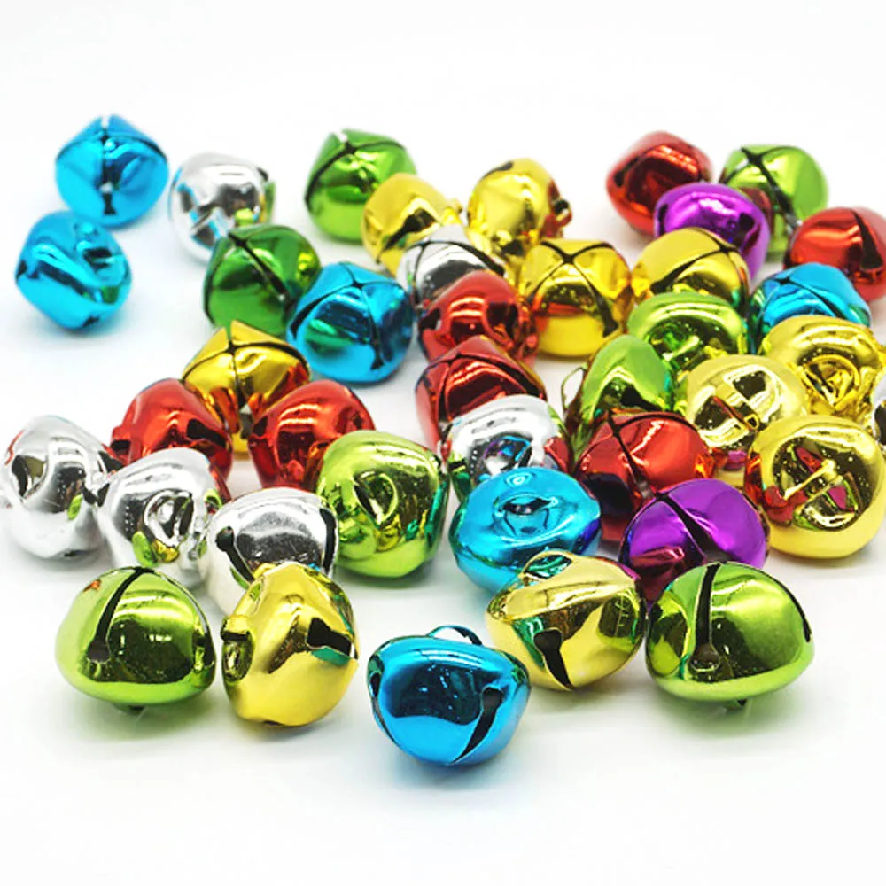 

50 шт., колокольчики 8-30 мм, разноцветные, зеленые, желтые, оранжевые, белые, колокольчики под шнуровку, рождественские украшения