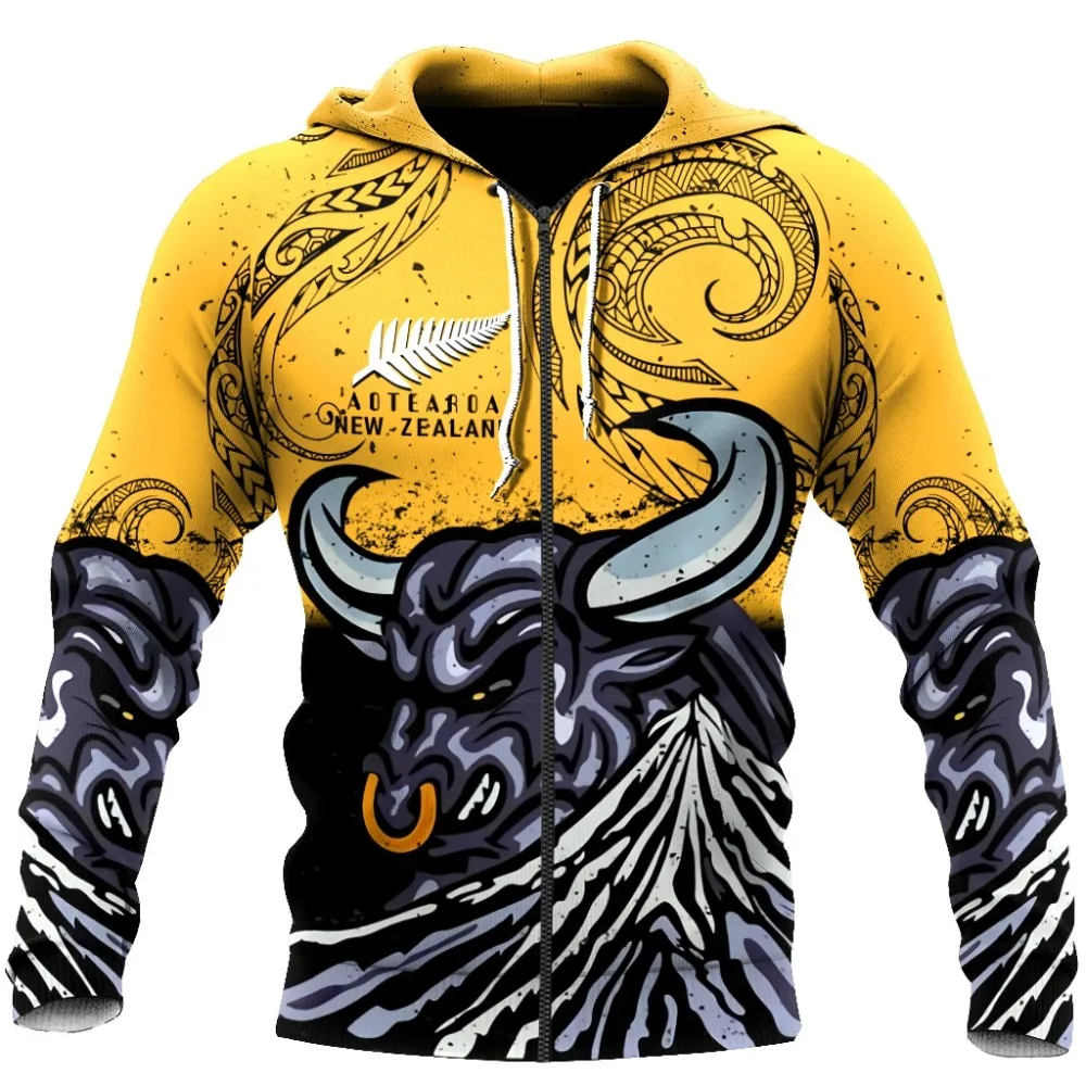 

Autumn Winter Fashion Hoodies New Zealand Taranaki Maori Cow 3D Full Printing Sweatshirt Unisex Harajuku Casual Zip Jackets
