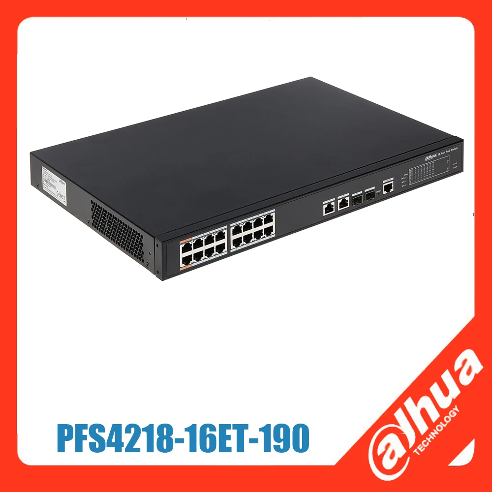 dahua 16 PoE Switch PFS4218-16ET-190 Layer 2 management PoE switch Support PoE, PoE+, Hi-PoE High lightning protection design