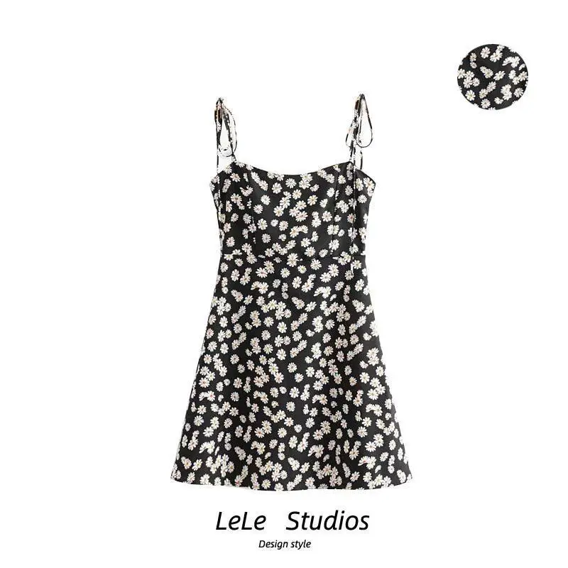 

Новинка лета 2021, платье с маргариткой, приталенное платье на бретелях с принтом, юбка с завязкой на плечах