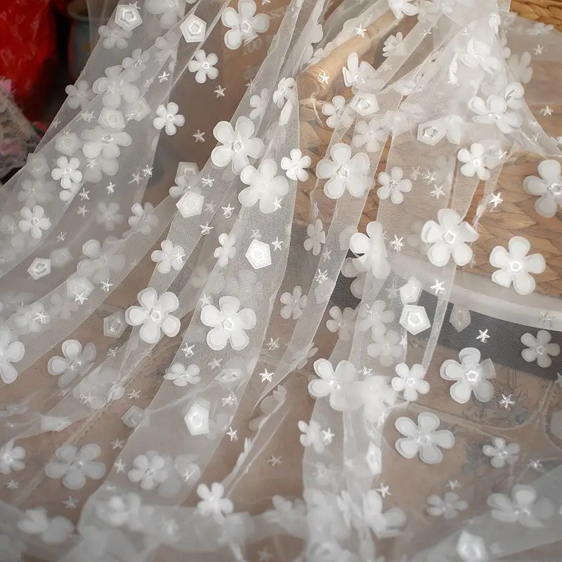 

0.5Meter Mesh Embroidery Lace Three-dimensional Applique Lace Fabric For Children's Skirt Wedding Dress Decoration
