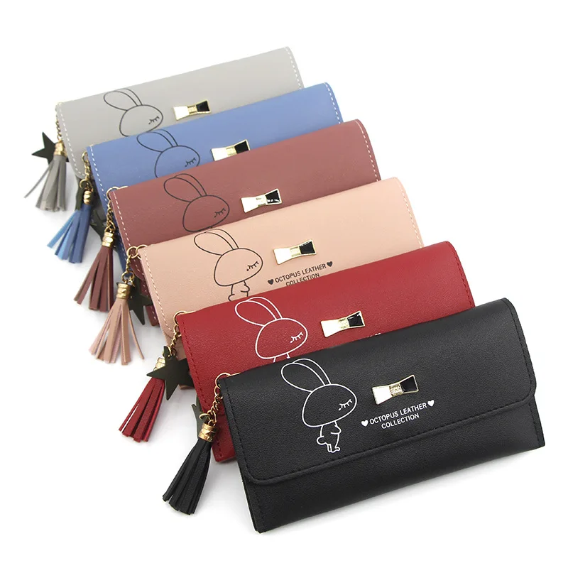 2021 new Korean women's Long Wallet student fringe cartoon lovely wallet women's change bag  purses  designer wallet