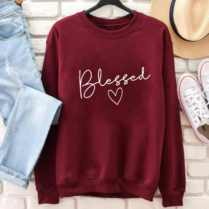 

Blessed Women Sweatshirts Pink Tops Fall Clothing Christian Graphic Pullover Hoodie Long Sleeve Lady Streetwear
