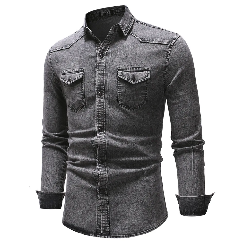 

PYJTRL Men's New Simple Casual Long Sleeve Denim Shirt