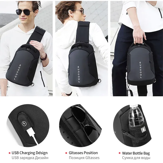 Multifunction Crossbody Chest Bag Men USB Charging Port Messengers Pack Waterproof Sling Shoulder Bags For Male Bolsas Masculina 3