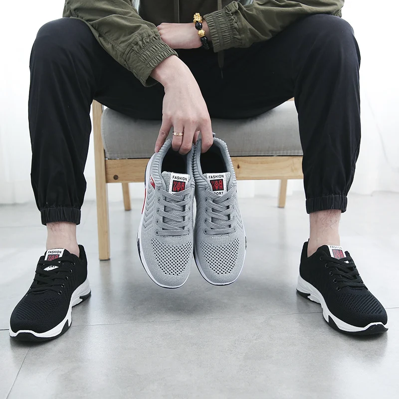 Promotion Flyknit Mens Shoes Casual Mesh Sneakers Men Loafers Breathable Comfortable Zapatos De Hombre Outdoor | Обувь