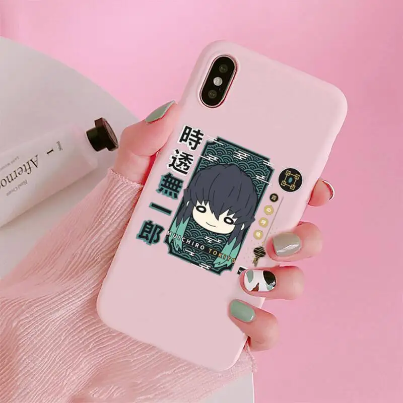 

Cute character of Demon Slayer Kamado Phone Case Candy Color Pink for iPhone 11 pro XS MAX 8 7 6 6S Plus X 5S SE 2020 XR