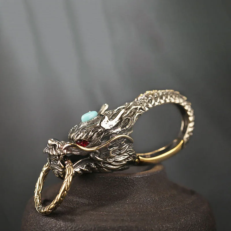 Медный автомобильный брелок с головой дракона кольцом винтажный высококлассный