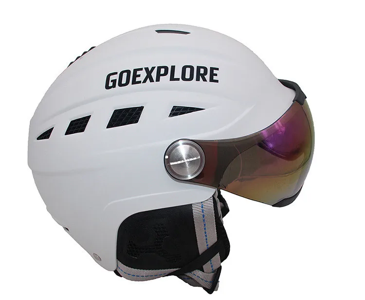 Ski Helmet Goggles Visor Men Women Snowboard Helmet Moto Snowmobile Skateboard Safety Helmet Mask Winter Warm Fleece Capacete - Цвет: Белый