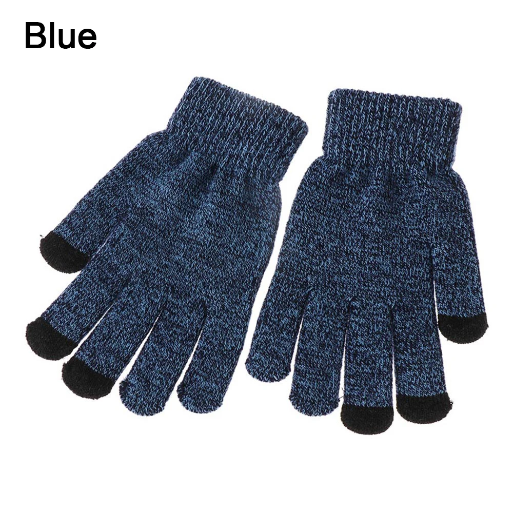 6-blue 1 шт., мужские зимние теплые вязаные перчатки, гибкие перчатки на полный палец, утолщенные шерстяные кашемировые перчатки для смартфона, планшета - Цвет: 6-blue