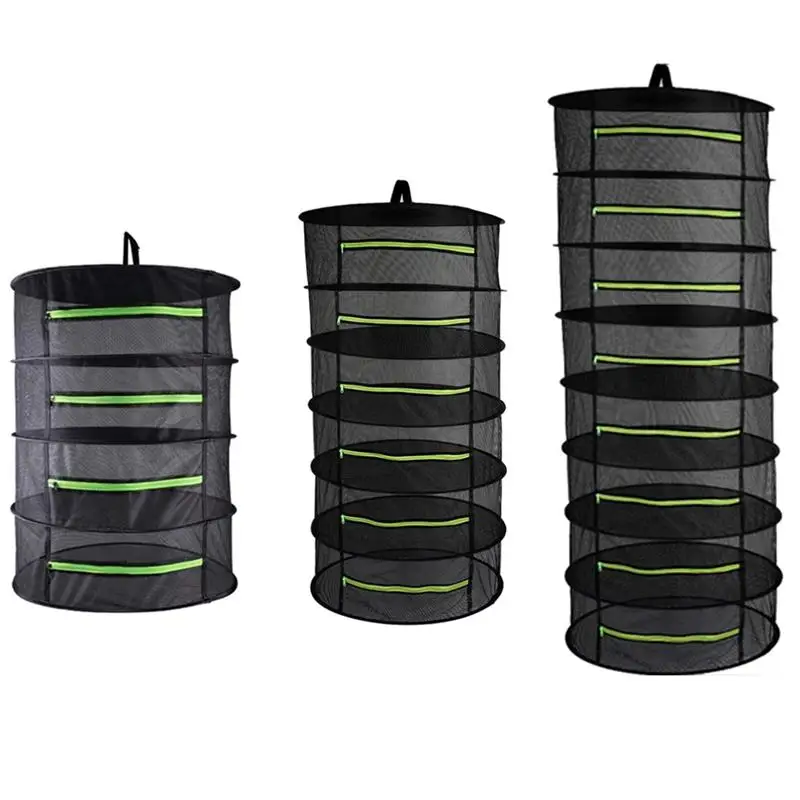 

Herb Drying Rack Hanging Mesh Net Steel Rings Foldable Zipper Closure for Petals Buds Beans Herb Drying Rack 4/6/8 Layers