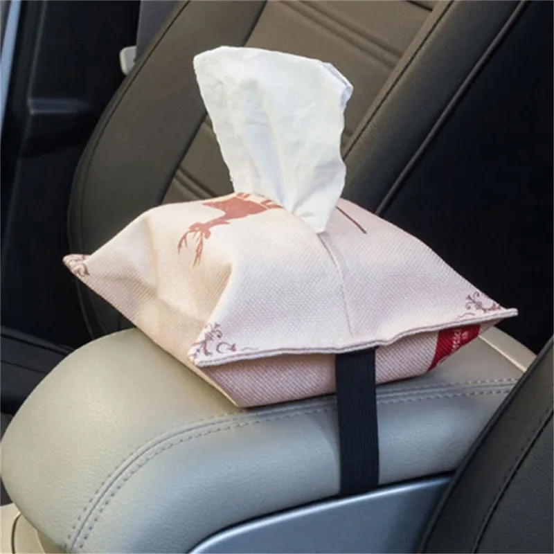 

Car Kit Tissue Box Universal Cloth Car Sun Visor Hanging Type Embroidery Pattern Tissue Cover In Car Styling