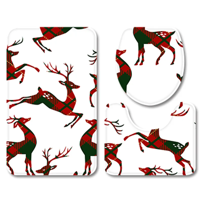 

Home Decorative Cartoon Xmas Deer Bathroom Carpet Set Flannel Toilet Cover Bath Mat Christmas Decor Toilet Seat Cover Set