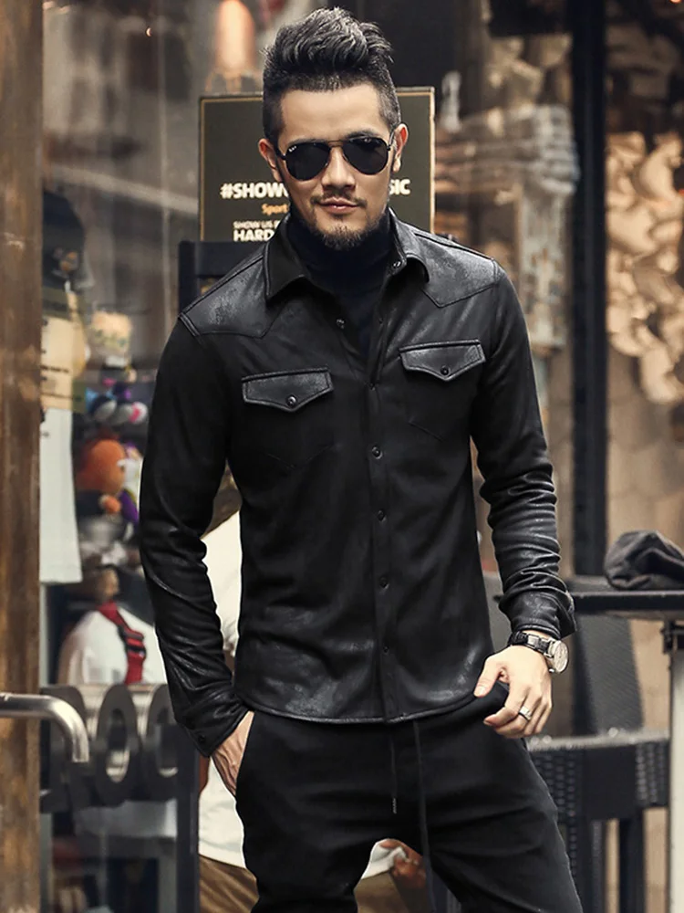 Новинка модная мужская эластичная плюшевая рубашка одежда черная с длинным