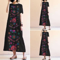 women bohemian floral print loose casual oversized short sleeve long shirt dress printed dress size s 5xl