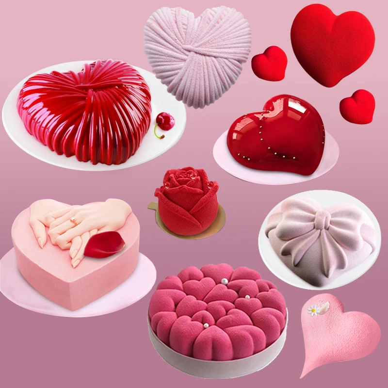 Herz Mousse Gebäck Formen Silikon Kuchen Formen Valentinstag Rose Dessert Backen Werkzeuge Küche Backformen