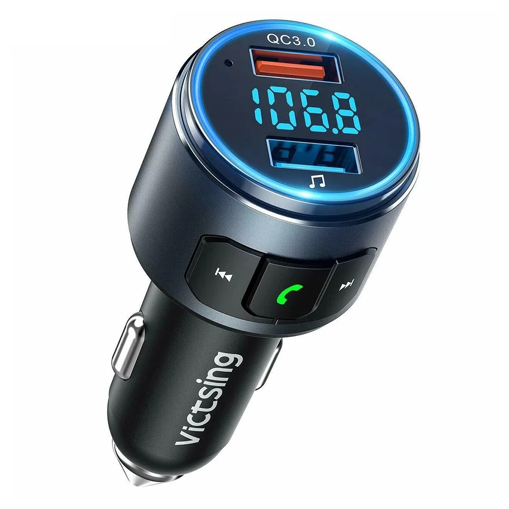 VicTsing Модернизированный V5.0 Bluetooth fm-передатчик радио адаптер автомобильный Громкая связь вызов 2 usb порта и QC3.0 быстрое зарядное устройство fm-передатчик - Название цвета: Черный