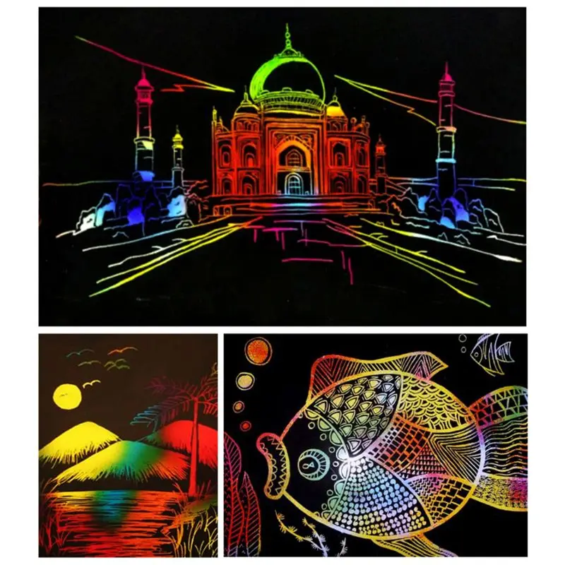 

Scratch Art Set, 50 Piece Rainbow Magic Scratch Paper for Kids Black Scratch Off