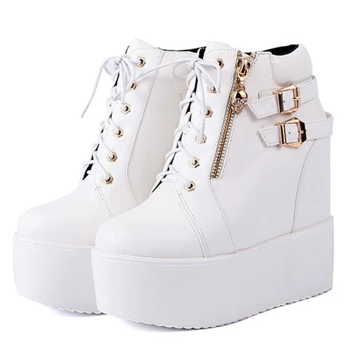 white shoes Gdgydh/; женские ботильоны с черепом; женские полусапожки на платформе с круглым носком; Цвет черный, белый; женская обувь на молнии в готическом стиле - Цвет: white shoes