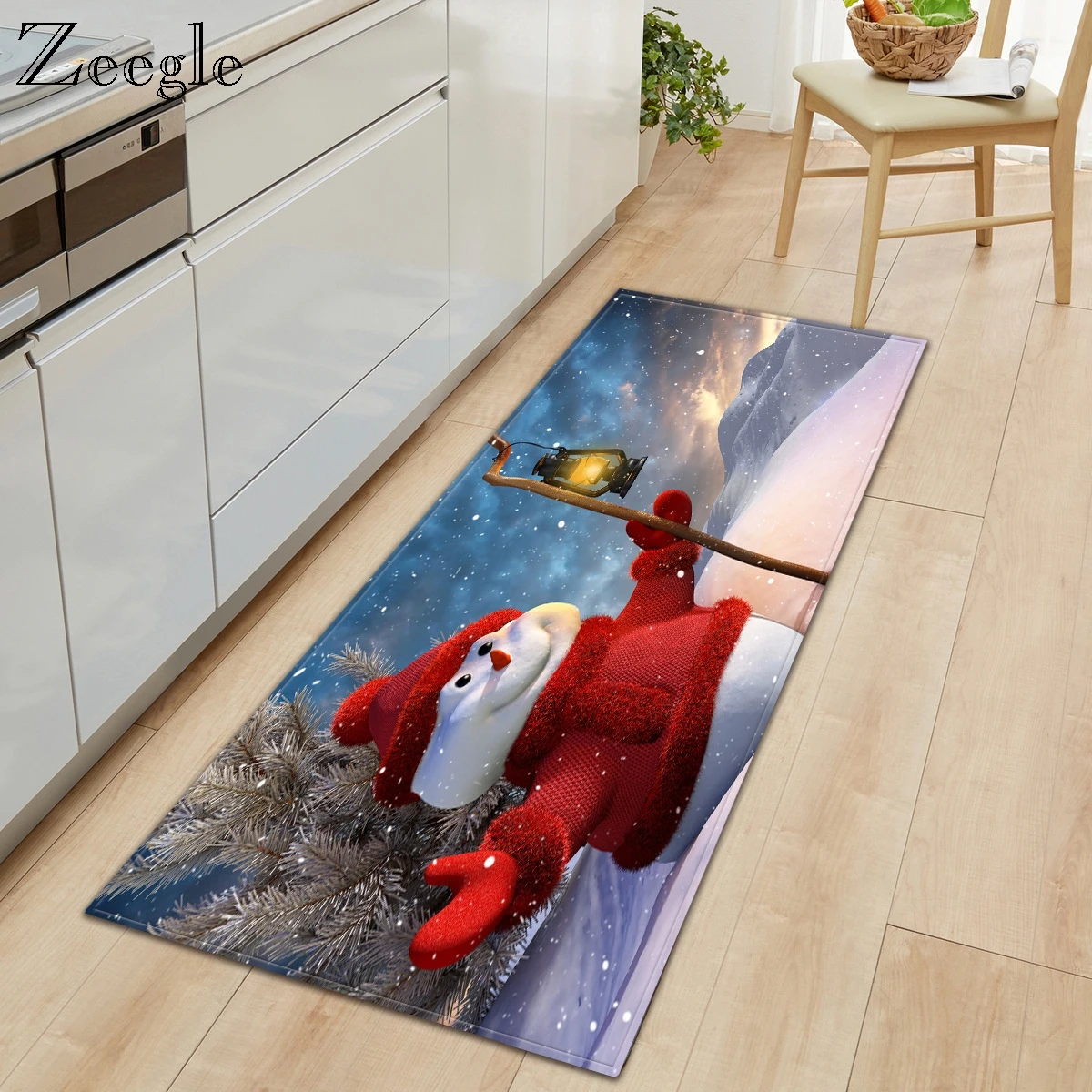 Рождественский кухонный коврик Zeegle креативный мягкий с принтом длинный