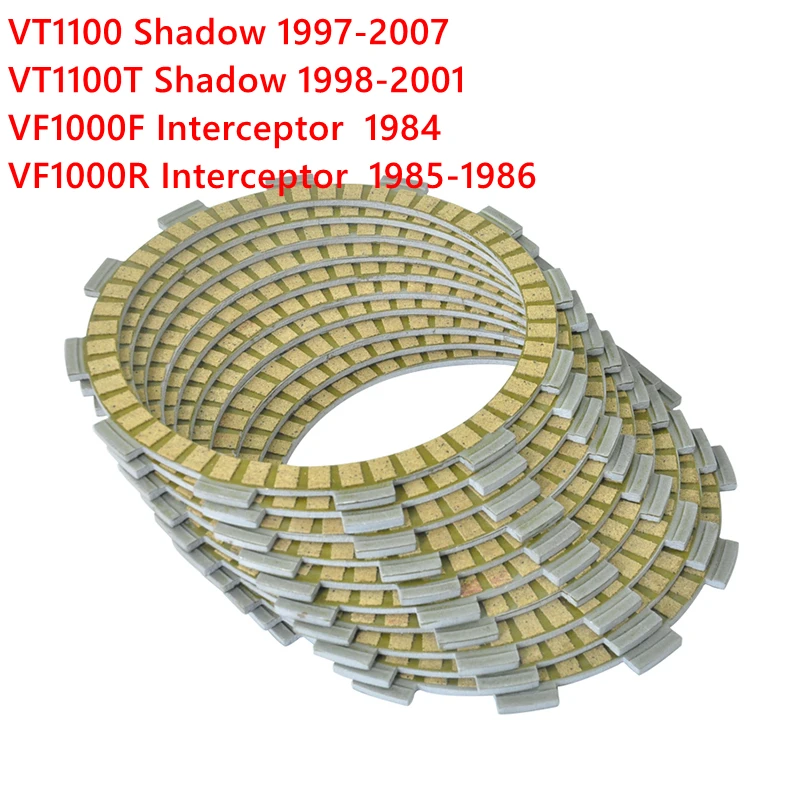 

9PCS Motocycle Friction Clutch Plates Set For Honda VF1000F Interceptor 1984 VF1000R 85-86 VT1100C Shadow 97-07 VT1100T 98-01