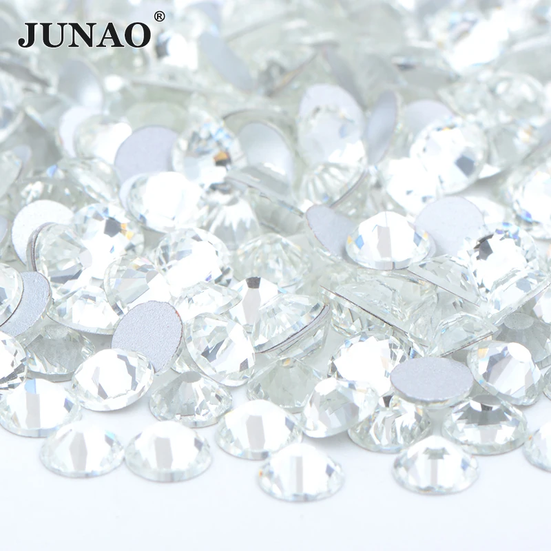 JUNAO ss6 ss8 ss12 ss20 красные Кристальные ногти Стразы круглые стеклянные бусины без