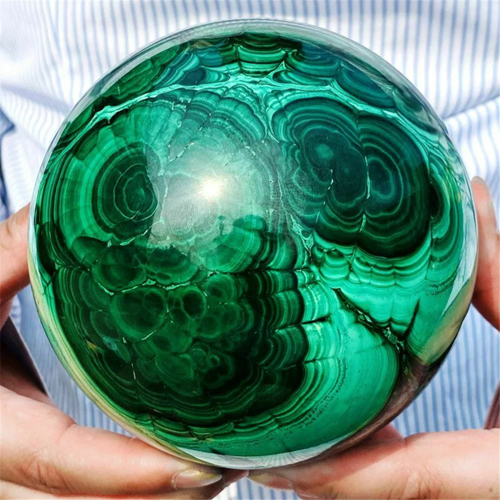 

Natural green malachite crystal Chakra therapeutic power supply AURA sphere Ball