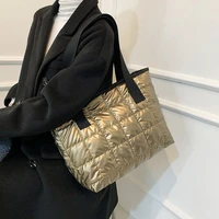 fashion bright face diamond pattern quilted nylon tote bag space cotton handbag luxury womens brand bag leisure shopping bag