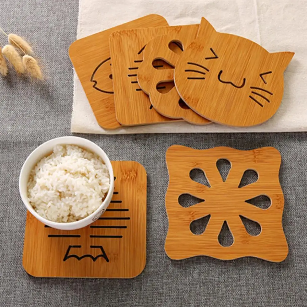 

Bamboo Hollow Cats Owl Shape Heat Resistant Pad Cup Holder Placemat Coasters
