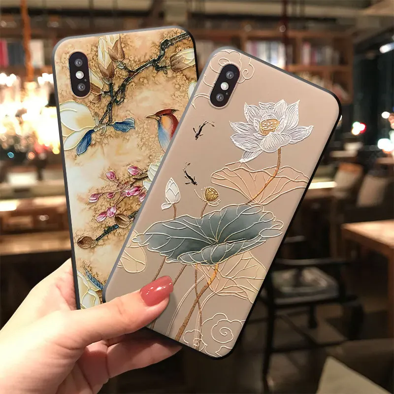Шикарный чехол для телефона с цветком лотоса iPhone 11 12ProMax XS MAX XR X тиснением в виде