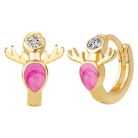 vintage mini antler shape enamel earrings with cubic zirconia brass huggie hoop earrings for women fashion jewelry party gifts