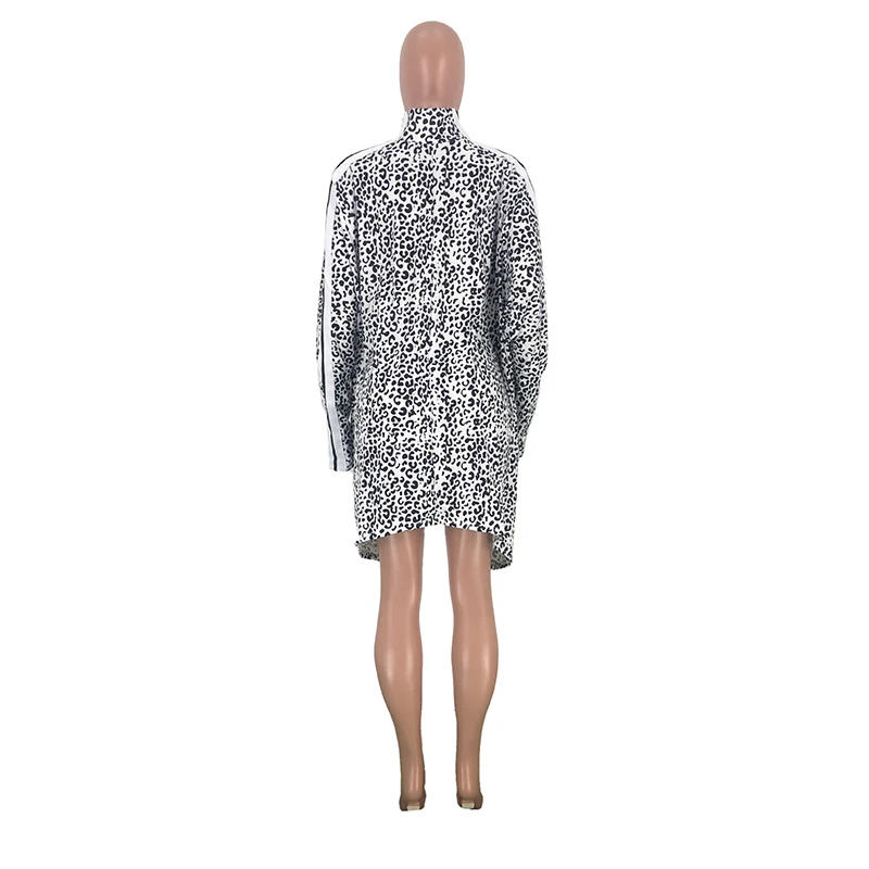 

Leopard Sexy Shirt Dress Women Batwing Sleeve Loose Mini Dress 2021 Fall Winter Long Sleeve Zippers Asymmetric Plus Size Dress
