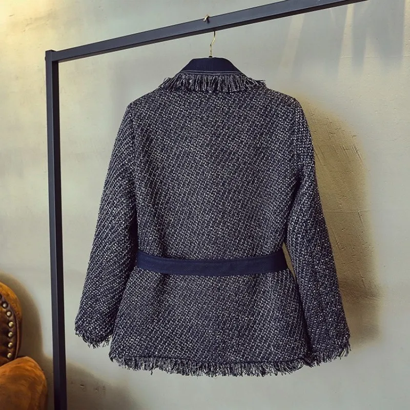 Модные качества лацканы Slim Fit Женские Карманы кисточкой куртки с длинным рукавом