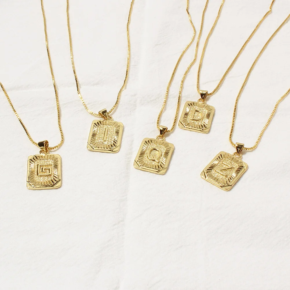 

Golden Initials Pendant Name Necklace Women's Square Letter Charm Box Chain Couple Pendant Necklace 2021 New